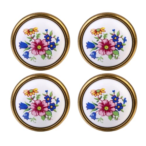 TEHAUX 4 piezas Tiradores de Cerámica Azul Floral para Armarios Estilo Rústico Vintage para Cocina y Muebles Duraderos y Fáciles de Instalar