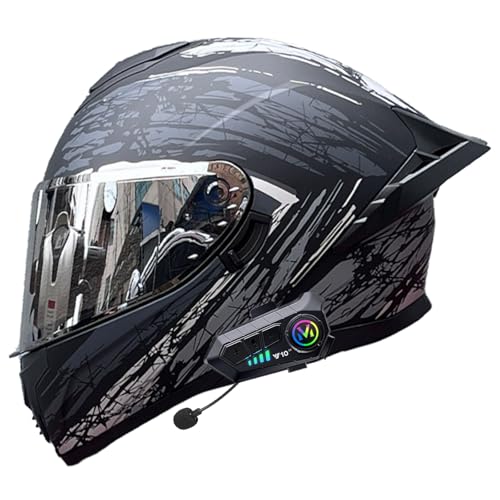 Casco Integral De Motocicleta con Bluetooth: Casco De Scooter con Doble Visera, Homologado Según La Norma ECE 22.06, Casco De Motocross para Hombre Y Mujer A,S/(53~54cm)