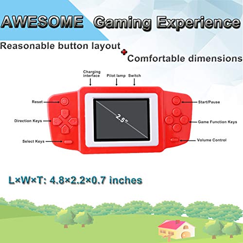 Beico Handheld Games for Kids Built in 218 Classic Retro Video Games 2.5" Screen Portable Arcade Gaming Player System for Boys Girls Birthday (Red) - Thumbnail 4