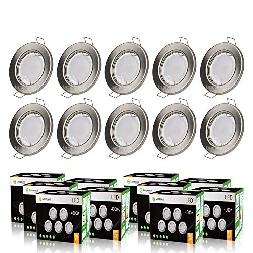 Lot de 10 spot led encastrable complète ronde fixe alu brossé blanc neutre eq. 50w
