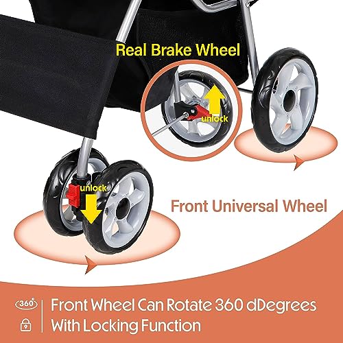 Zeny Foldable Pet Stroller, Cat/Dog Stroller With 4 Wheel, Pet Travel Carrier Strolling Cart With Storage Basket, Cup Holder, Black #TOP2