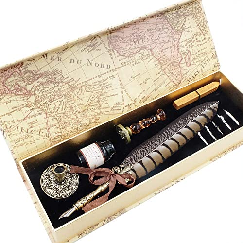- - GC LL-66 - Set di penne per calligrafia e pennino a immersione, con 5 pennini, portapenne, timbro, sigillo e cera, in confezione regalo