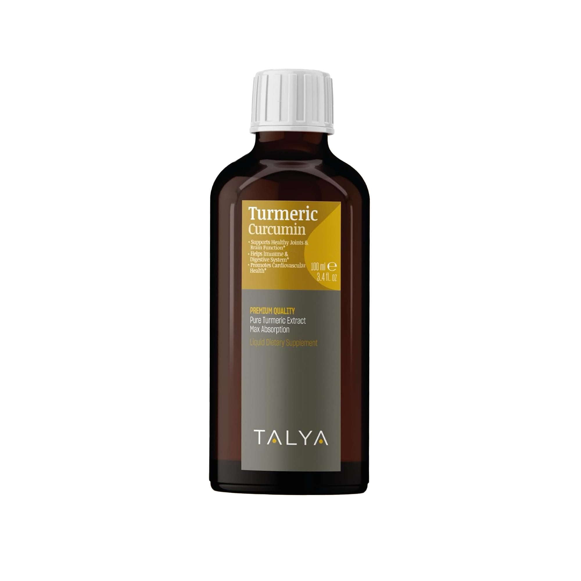 TALYA Turmeric Curcumin Liquid Extract |%100 Pure & Natural | Turmeric Supplement with 95% Curcuminoids | Liquid Drops | Bones & Joint Supports | Non-GMO, Vegan, Gluten Free | 3.4 fl.oz