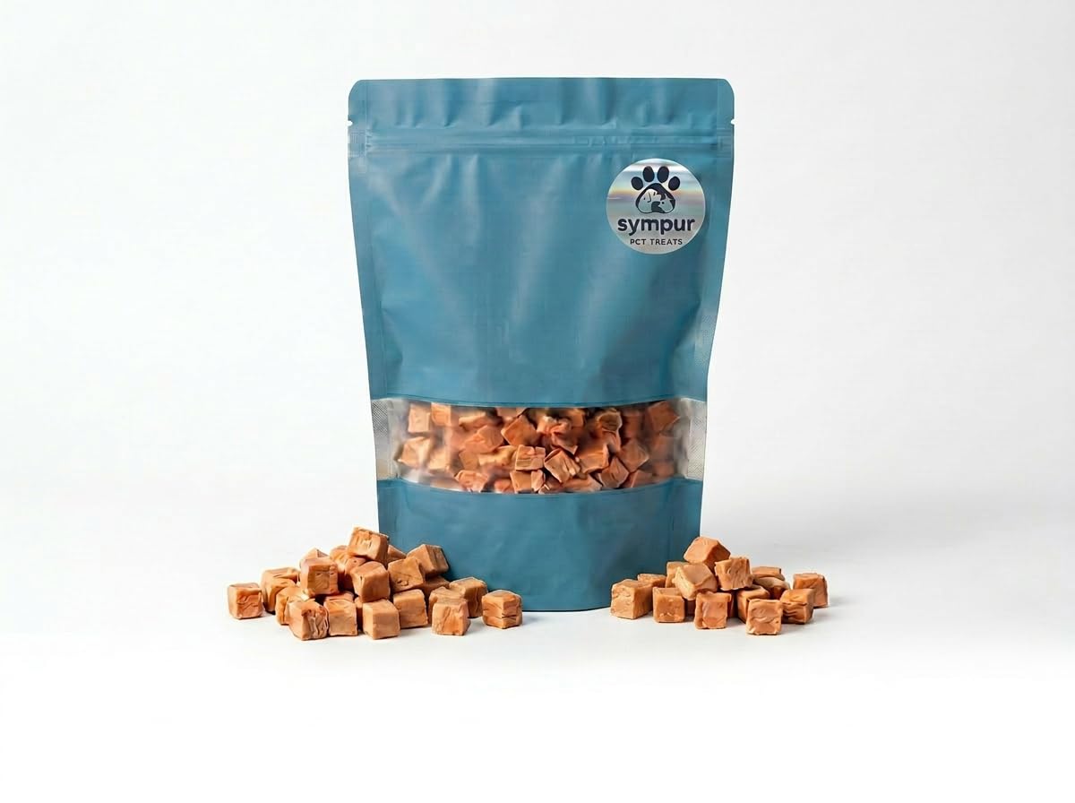 50g Freeze-Dried Salmon Dog & Cat Treats | Pure Natural Salmon Cubes | Hypoallergenic High-Protein Nibbles | Omega-Rich Single-Ingredient | Allergen-Free Snacks & Toppers | Sympur 'Simple & Pure'