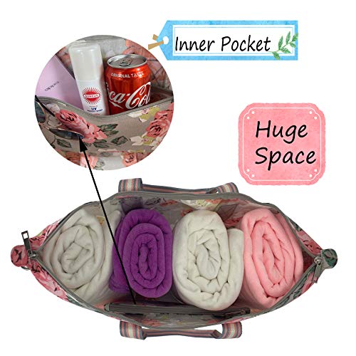 Hibala Canvas Beach Bag Travel Bag,Weekender Carry On For Women,Sports Gym Bag,Workout Duffel Bag,Overnight Shoulder Bag (Rose, Large) #TOP1