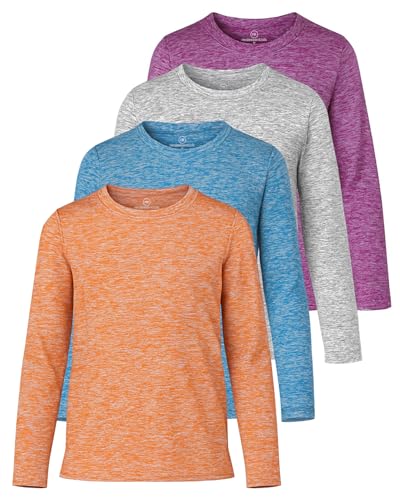 Image of Real Essentials 4 Pack: Girls' Dry-Fit Long Sleeve Crew Neck T-Shirt - Athletic Activewear Soccer Top for Teens Kids Youth