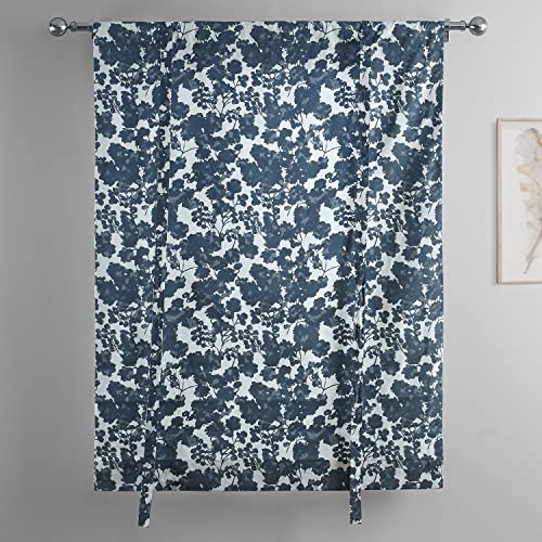 Image of HPD Half Price Drapes Room Darkening Tie Up Curtains 46 X 63 Inch Fleur Printed Cotton Window Roll Up Balloon Curtain for Living Room, Kitchen PRTW-TUD48-63 (1 Panel), Fleur Blue