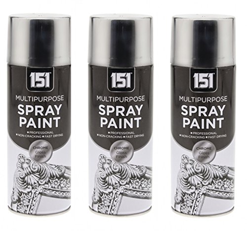 3 x 400ml 151 Multi Purpose Spray Paint Aerosol Wood Metal Brick - Chrome Gloss
