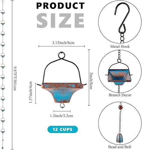 Miniatura 2 de dreamysoul Cadenas de lluvia para exterior, cadenas cuadradas para colector de lluvia para canalón de bajante, drenaje de aleros