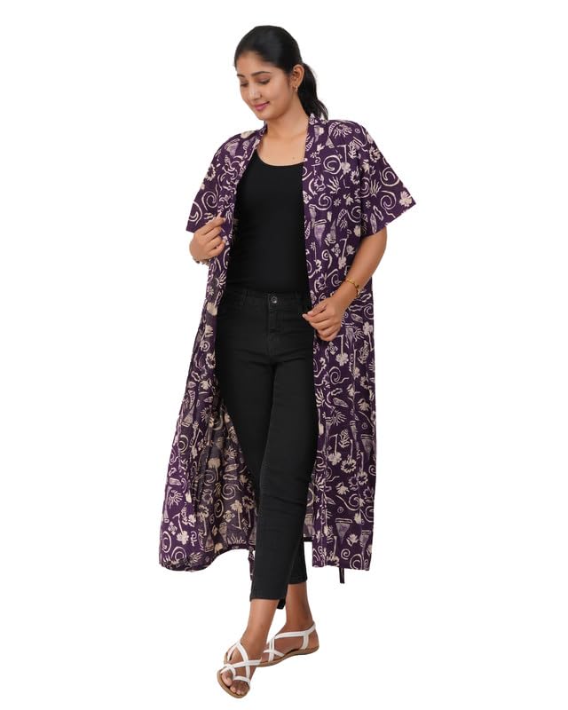 Image of MENMAII Cotton Feeding Robe for Women | Soft Breathable Maternity & Nursing Wear | Front Open Easy Feeding Access | Comfortable Nightwear for New Moms|Calf Length [Size: L,XL,XXL,3XL /FS]
