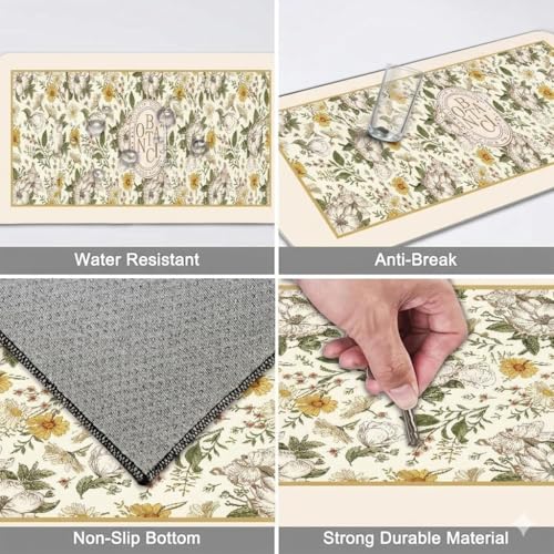 Image of Kitchen Anti Slip Mat for Floor, Waterproof Washable Kitchen Mats, Non Slip Kitchen Floor Mats for Home, Soft Mats for Kitchen, Kitchen Mats for Floor Anti Slip (Botanical Sunflower)