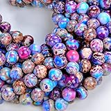 Zenkeeper 108 Pcs Sea Sediment Imperial Jasper Beads for Jewelry Making 8 MM Colorful Imperial Jasper Gemstones Loose Stone Beads