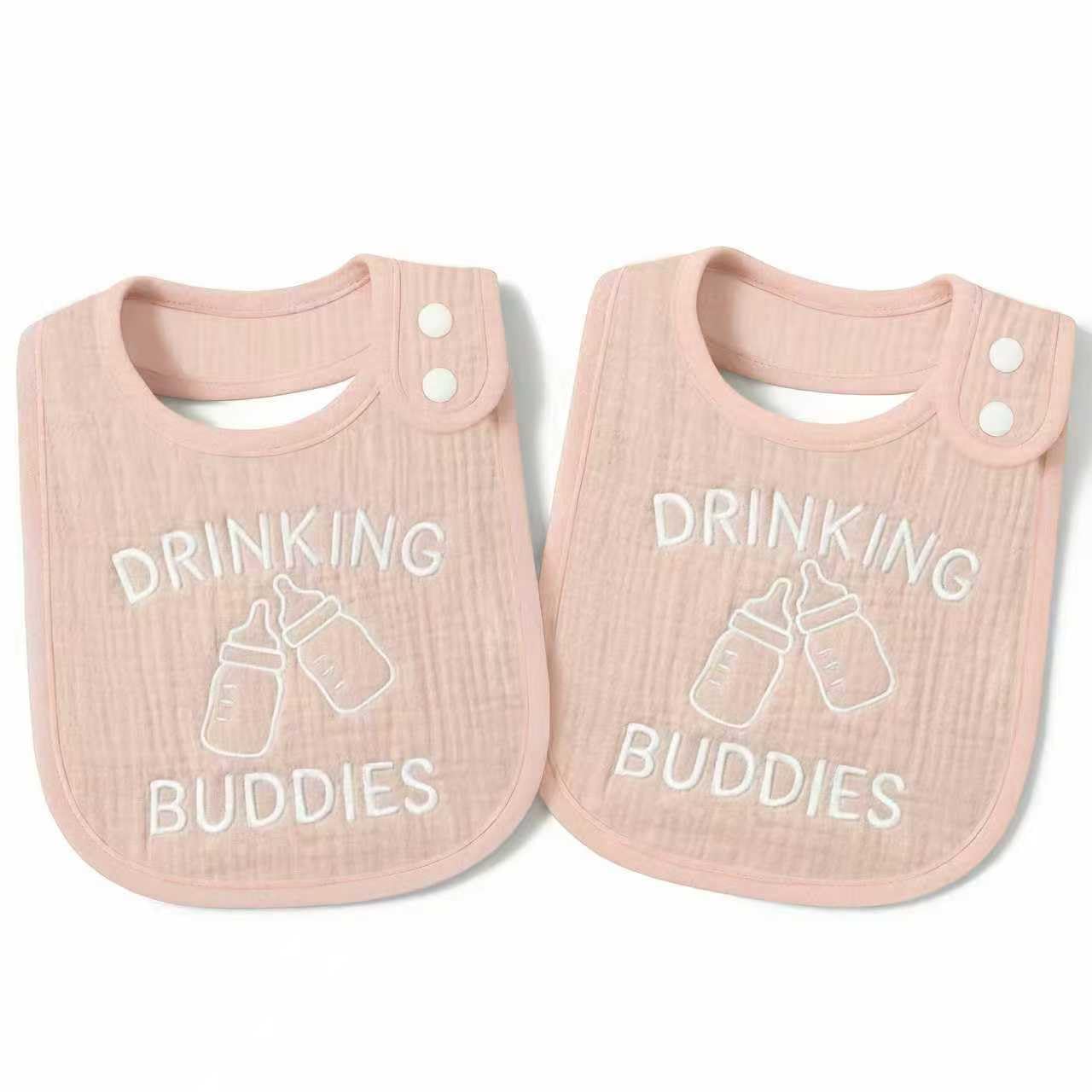Twin Bibs – Ultra-Soft Cotton Yarn Twin Baby Bibs - 'Drinking Buddies' Design, High Absorbency, Perfect Infant Gift