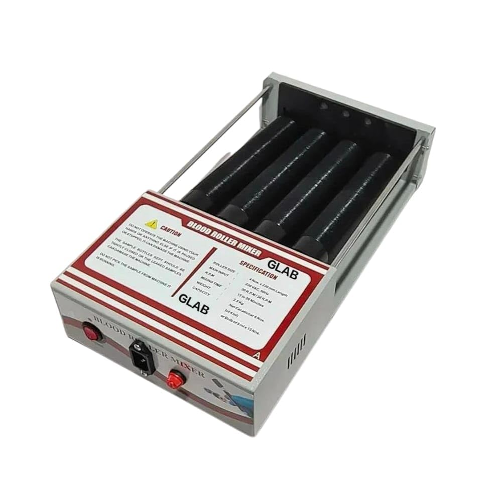 GLAB Blood Mixer | Blood Roller Mixer | Rollers | 30-36rpm | Silent Operation | Laboratory Equipment | Suction Feets for Vibration Free Operation (4 Rollers)