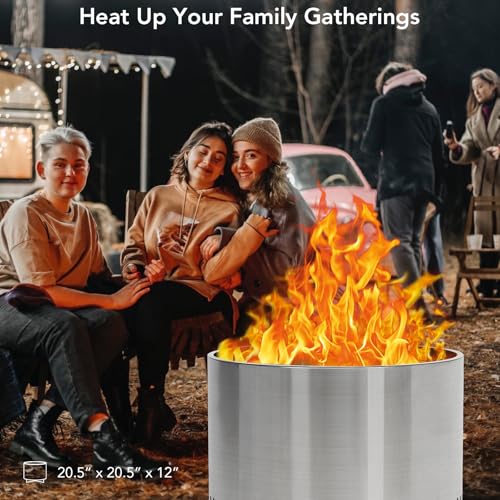 GAOMON 20.5" Smokeless Fire Pit - Portable Smokeless Outdoor Fireplace, with Removable Ash Pan, Stainless Steel Fire Pit for Outside, Ideal for 4-6 People, Wood Burning