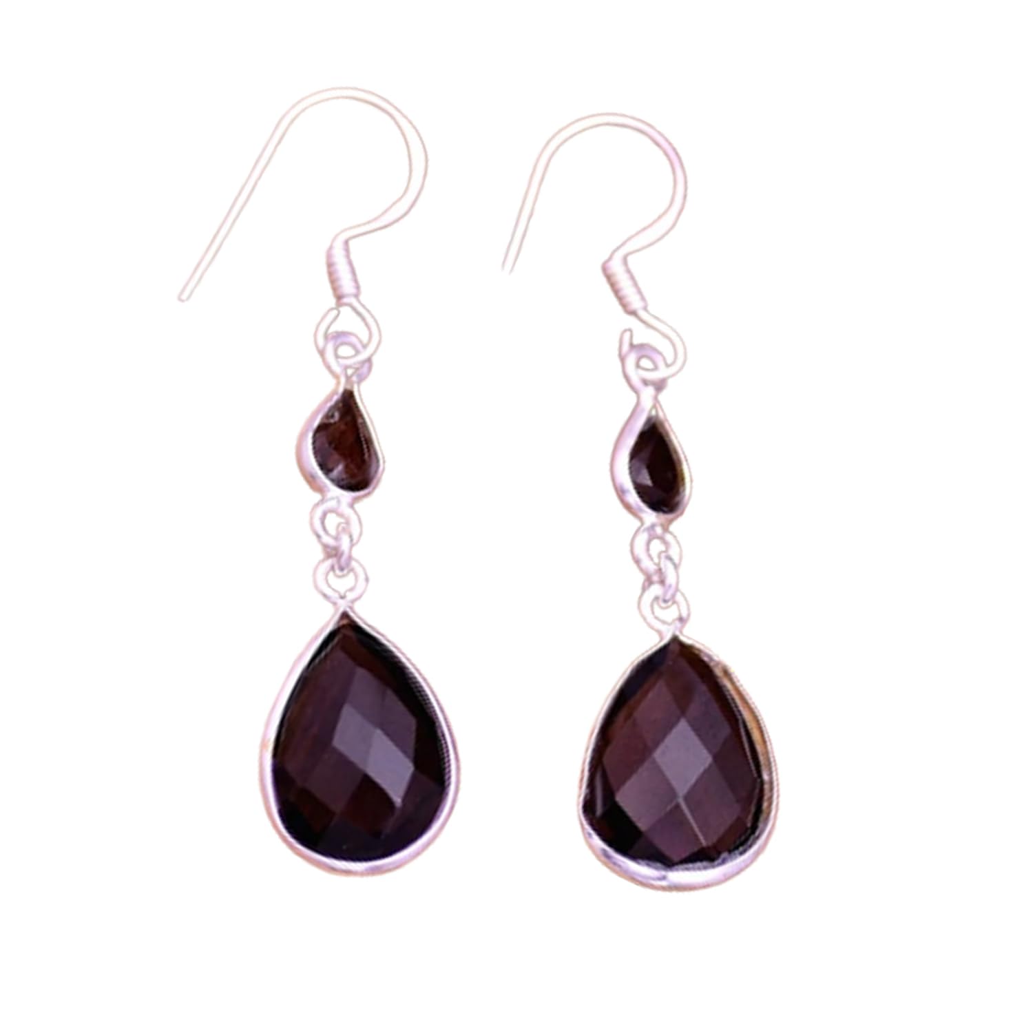 Pendientes colgantes de plata de ley 925 auténtica para mujer, pendientes bonitos hechos a mano únicos con piedras preciosas múltiples de cuarzo ahumado genuino para ella