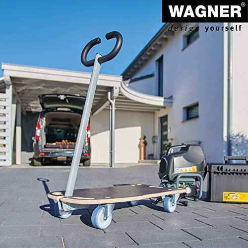 WAGNER Transportroller Transporthilfe I Schichtholz mit Grip 80 x 40 x 14,5 cm, Tragkraft 300 kg I Möbelroller für Umzüge I Deichsel klappbar I Rollbrett softe Rollen I Tragegriffe I FSC® I Made in DE