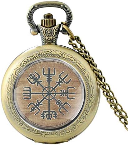 Akopiuto Vintage Bronze Viking Symbol Quartz Glass Dome Pocket Watch Women Men Necklace Pendant Clock Chain Jewelry Gift