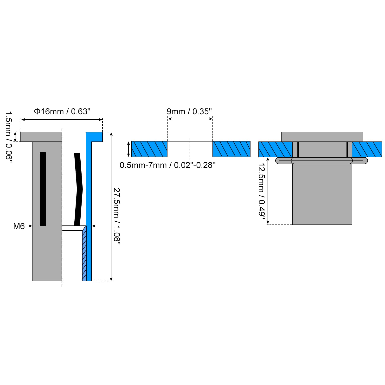 sourcing map M6 Multi-Agarre Remache Tuercas, 25uds Preabultado Vástago Plano Cabeza Roscada Insertar Tuerca Carbono Acero Plus Tuercas para Construcción Industrial