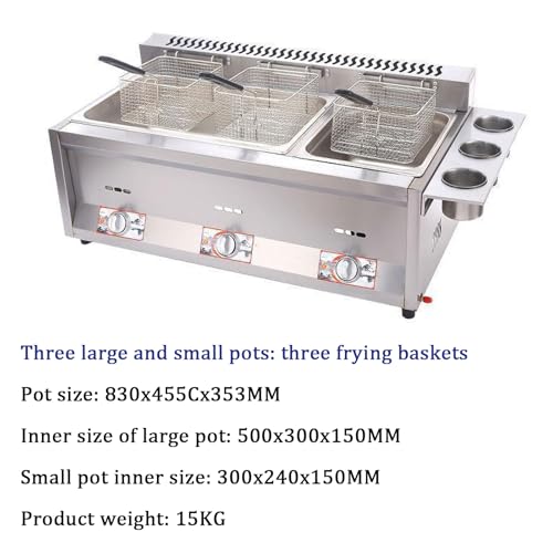 QYLTTDM Professionelle Lpg-Gas-Fritteuse, Kommerzielle Lpg-Gas-Fritteuse Auf Der Arbeitsplatte, Einstellbare Feuerkraft Und Temperaturregelung, Mit 10 L X 3 Edelstahl-Friteusenkorb Und Deckel – Bild 4