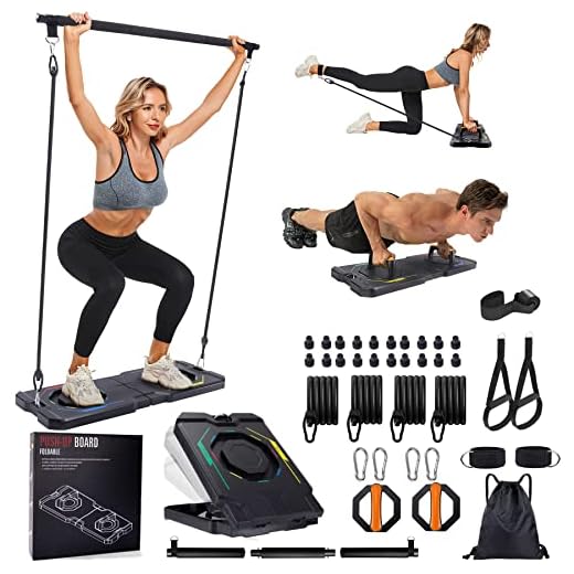 Portable Home Gym Workout Equipment with 12 Exercise Accessories Including Heavy Resistance Bands,Abs Workout,Push-up Stand, Tricep Bar,Pilates Bar and More for Full Body Workouts System Men Women