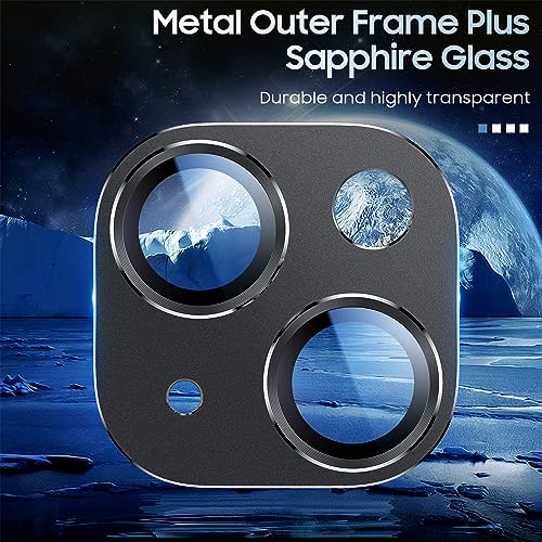Image of Uyiton for iPhone 15 /iPhone 15 Plus Camera Lens Protector, [Not Easy to Break][Strong Adsorption][Case-Friendly] Metal Tempered Glass Rear Camera Screen Cover - Black