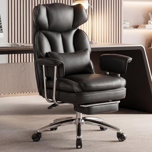 Image of DUMOS Home Office Desk Executive Chair - Ergonomic Big Tall High Back with Footrest & Lumbar Support, Reclining Height Adjustable, Comfy PU Leather Computer Gaming with Swivel Wheels, Black