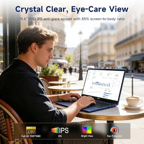 NIMO 15.6" IPS FHD-Student-Laptop, Intel Twin Lake N150 (4 Cores Up to 3.6GHz) with 2-Years-Warranty, 65W Type-C, Fingerprint, Backlit Keyboard, 53.58Wh Battery 8GB RAM 256GB SSD for Office and Home