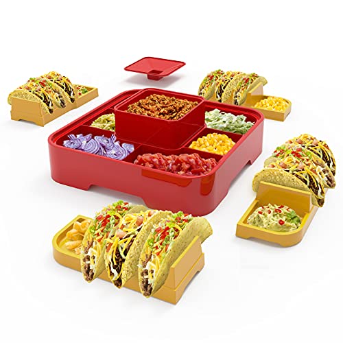 OOFAYBILL OOFAYBILL Taco Bar , Taco Bar Serving Set for a Party,Taco Tuseday with 4 Tortilla Holders, Taco Holder Stand, Taco Tray
