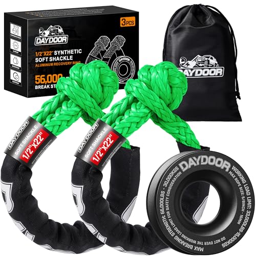 Image of DAYDOOR 56,000 LBS Soft Shackle Recovery Kit, 1 /2 inch x 22 inch (2-Pack) with 7075 Aluminum Snatch Ring, Winch Accessory for Jeep Wrangler, Bronco, 4Runner, Tacoma, ATV /UTV /Jeeps /SUVs, 4x4 Off-Road(Green)