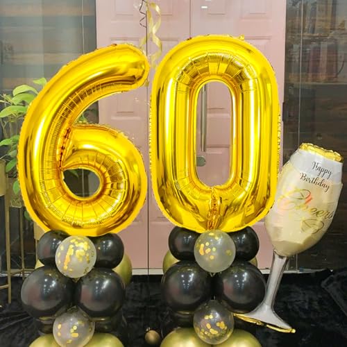 Image of SINBEE Gold 40inch Number Balloon for Party, 60 Mylar Foil Digital Balloon for Birthday, Anniversary, Decorations Supplies (Gold 60, 1.0 Count, 40 inches, Reusable, Unisex)