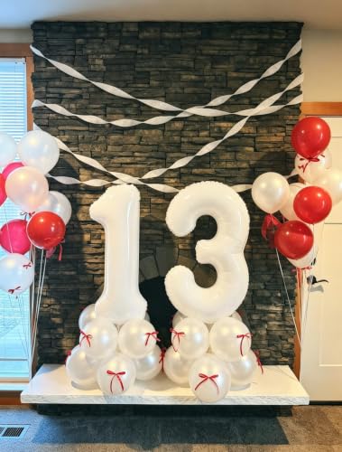 Image of 4 Balloon 40 inch White Number Balloons for 4th Birthday Party Decoration | Saturated Color, Large 40 inch, With Inflation Straw & Hanging Hole, Great for Bridal Party, Wedding, Thanksgiving, Christmas