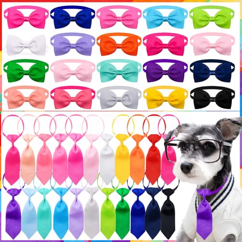 40pcs Dog Bow Ties with Adjustable Collar Puppy Neckties Bulk Cat Bowtie Collar Assorted Colors Solid Pet Grooming Bows Dog Grooming Accessories for Small Medium Pet (Solid Color for Puppies)