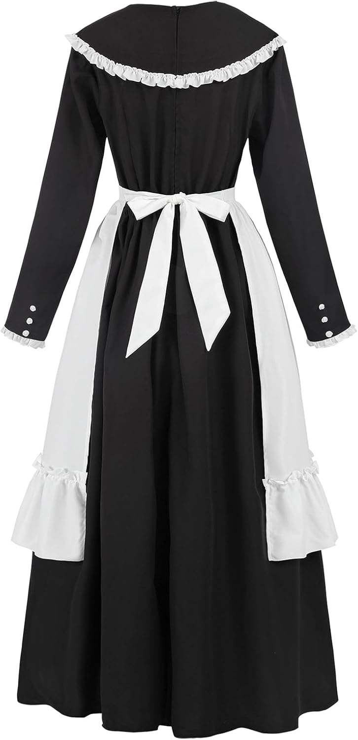 LTAKK Women Colonial Dress Pioneer Costume Pilgrim Prairie Dresses with Apron and Bonet