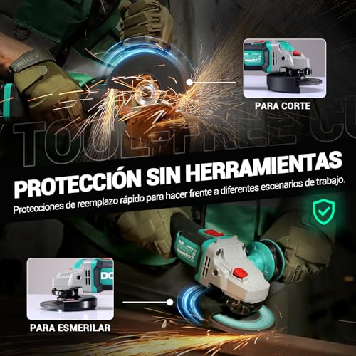 Miniatura 4 de Dca Amoladora Angular Sin Cable 20v Sin Escobillas, Ø125mm, Incl. Batería 4.0ah Cargador Rápido, 8500rpm Amoladora Angular Profesional Con Tapa De Cierre Rápido, 6 Discos Para Cortar, Desbastar