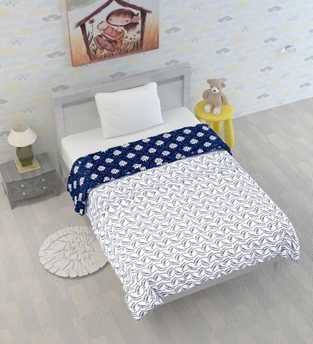 Divine Casa 120 GSM Microfiber Reversible Kids Single Bed Comforter | Ultra-Soft Toddler Blanket | Lightweight & Cozy | All-Season Bedding for Babies & Kids | 135 x 100 cm, Medieval Blue