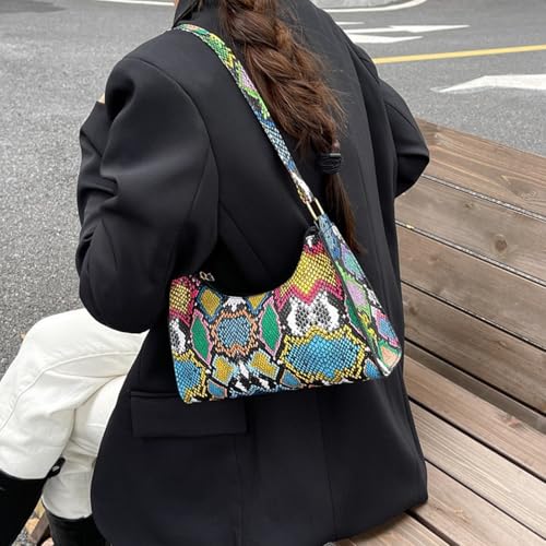 Bolso colorido de hombro para mujer con patrón de serpiente multicolor miniatura 6