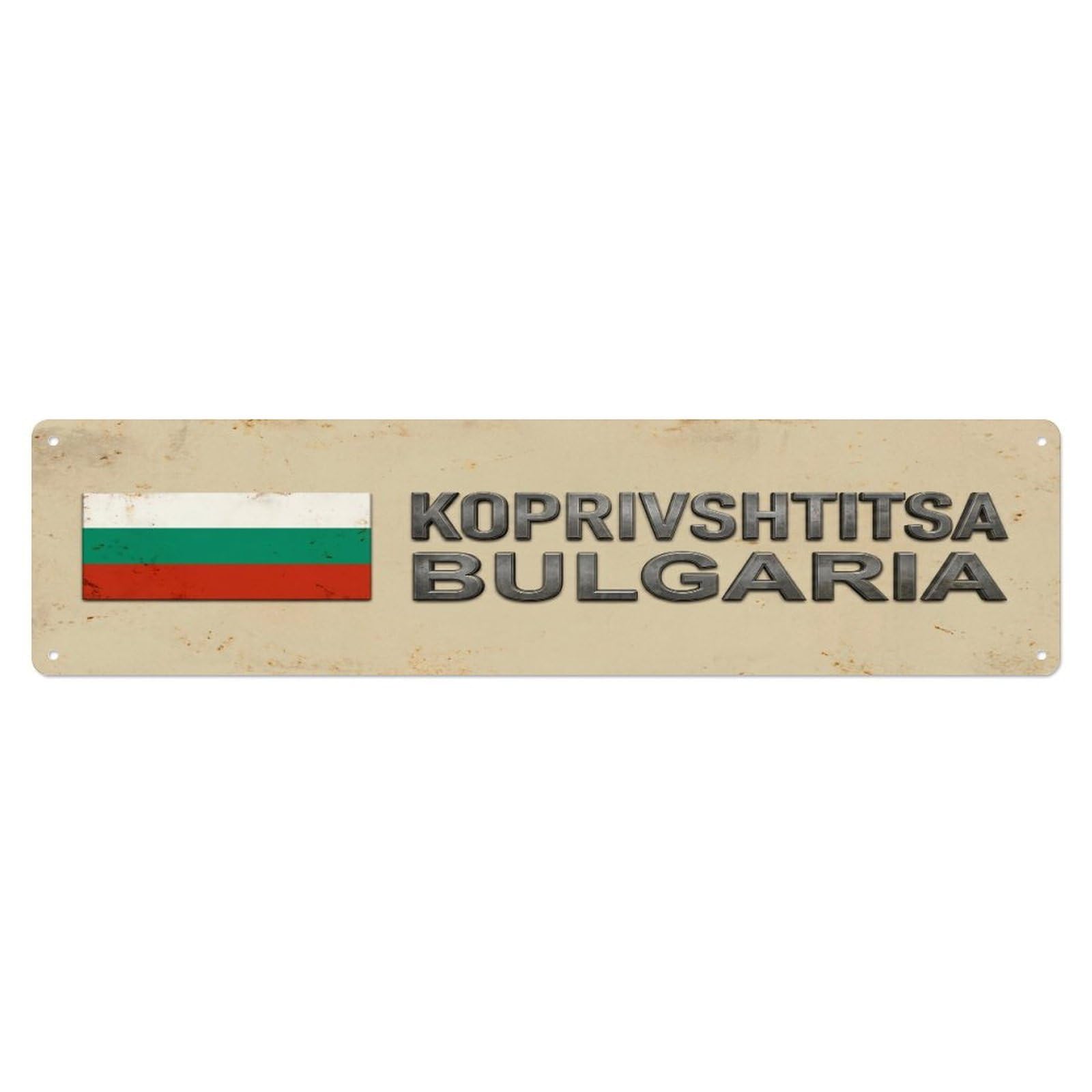 Metal Tin Sign Vintage Koprivshtitsa Bulgaria Flag Decor Rustic Travel