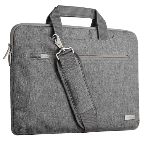 TECHGEAR Case for 14 - 14.6 Laptops, Portable Multi-function Laptop Case with Adjustable Shoulder Strap, Luggage Strap & Suppressible Handles, Portable Sleeve Organiser Case Cover + Pockets GREY