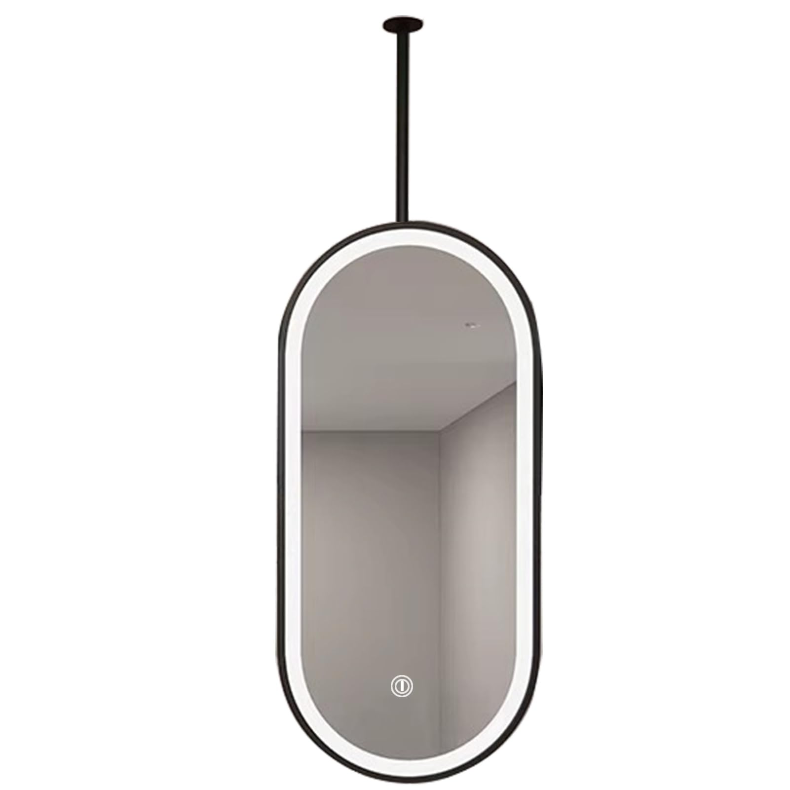 FGXHHS Black Ceil - Mount Mirror with Lights Oval Metal Frame Suspended Bathroom Hanging HD Decor Makeup Vanity Mirrors(60cmx90cm)