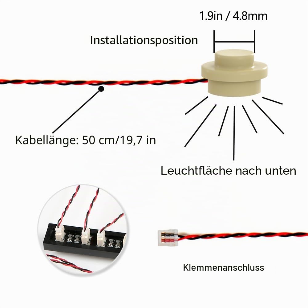 14 x LED-Lichter, 1 x 1 runder Punkt, kompatibel mit Lego-Baustein-Modell-Set, Blockzubehör, Beleuchtungsset, Spielzeug (warme Farben)