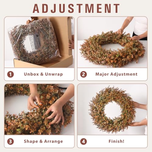 Image of 32 inch Large Fake Eucalyptus Fall Wreath for Front Door Decor(Orange-Green) | Artificial Outdoor Wreath, UV and Water Resistant, for Porch /Window /Wall /Farmhouse /Home /Thanksgiving Day /Autumn Decor