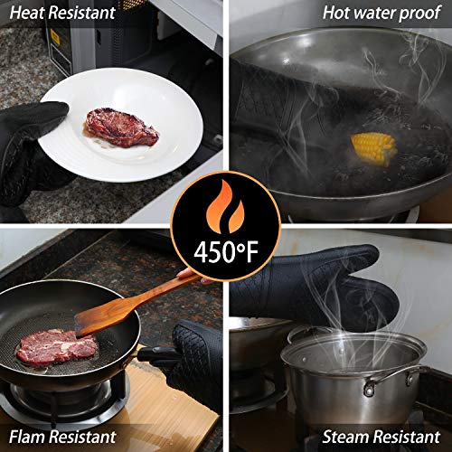 10 Pcs Silicone Oven Mitts and Pot Holders, 450℉ Heat Resistant Oven Mitts with Kitchen Towels Soft Cotton Lining and Non-Slip Surface Safe for Baking, Cooking, BBQ
