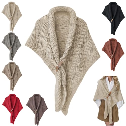 Zyzzephyr Chal Triangular De Punto Con Hebilla De Cuero, Bufanda Triangular De Cuero Con Hebilla De Chal Para Mujer, Bufanda Triangular (Beige)