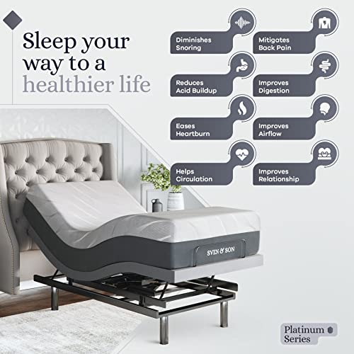 Sven & Son Platinum Series Adjustable Bed Base + 12" Premium Memory Foam Mattress, Platform Frame Compatible, Lumbar Support, Usb Ports, Zero Gravity, Dual Massage, Wireless Remote - Twin Xl #TOP2