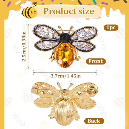 Image of Piriuuo Bee Brooch, Retro Rhinestone Brooch Pin, Yellow, Bee Brooch, Women Girls
