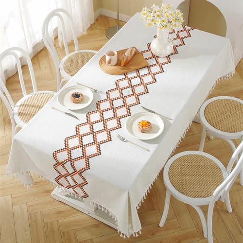 Nappe de table rectangulaire TYP-5 lavable en polyester brodé de pompons 90x90 cm