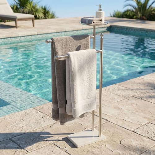 Toallero independiente de baño con estante para teléfono móvil de pie 8