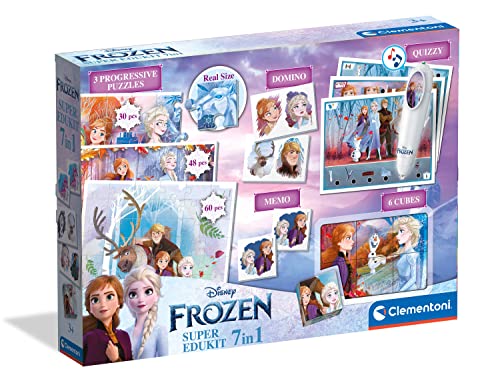 Clementoni, 18110, Super Edukit 7 in 1, Disney Frozen (3 Puzzles Of 30, 48 And 60 Pieces, 6 Cubes, A Memo