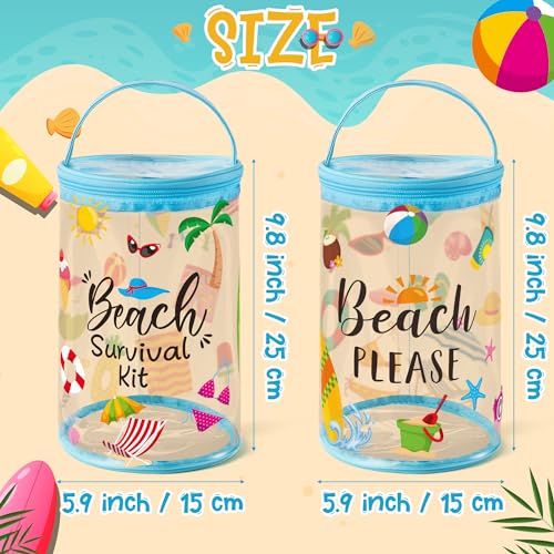 Y1tvei Beach Lotion Toiletry Bag - 2Pcs Beach Survival Kit Cylinder Travel Makeup Bag with Handle Sunscreen Holder Pouch Clear PVC Plastic Waterproof Barrel Zipper Cosmetic Bag for Women